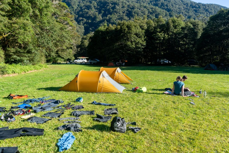 Drying out the gear at camp (Canyoning Robinson Creek, Adventures with Craichel Jan 2022)