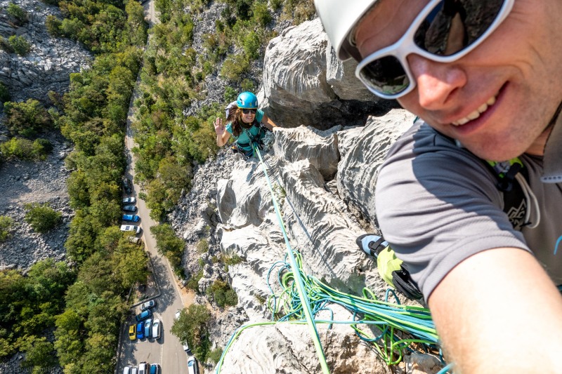 Ari climbing to the anchor (Climbing Croatia Oct 2022)