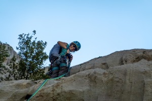 Ari leading a pitch (Climbing Croatia Oct 2022)