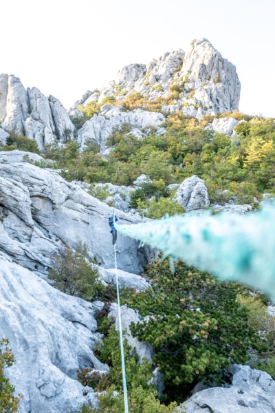 Ari on a rope bridge (Climbing Croatia Oct 2022)