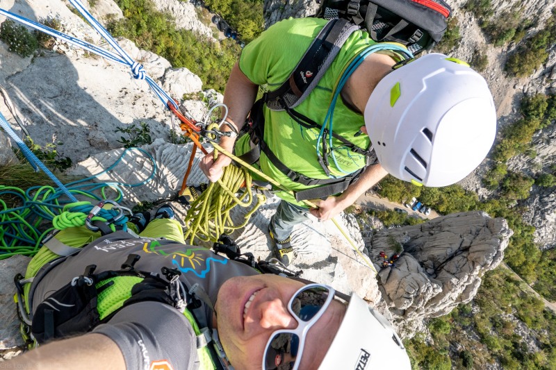 Cris and Johannes at another anchor (Climbing Croatia Oct 2022)