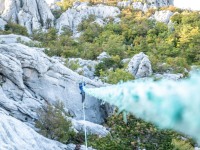 Ari on a rope bridge (Climbing Croatia Oct 2022)