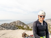 Cris at the top of the climb (Climbing Croatia Oct 2022)