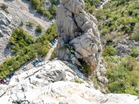 Leading the 4c pitch (Climbing Croatia Oct 2022)