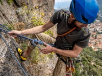 Craig getting ready to abseil (Climbing Greece April 2023)