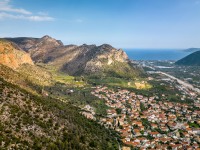 View of the cliffs on the left and part of Leonidio below (Climbing Greece April 2023)