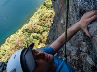 Cris on Captain Caveman (Climbing Kawakawa Bay Jan 2022)