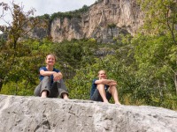 Angelique and Johannes grinning (Climbing in Arco Sept 2017)