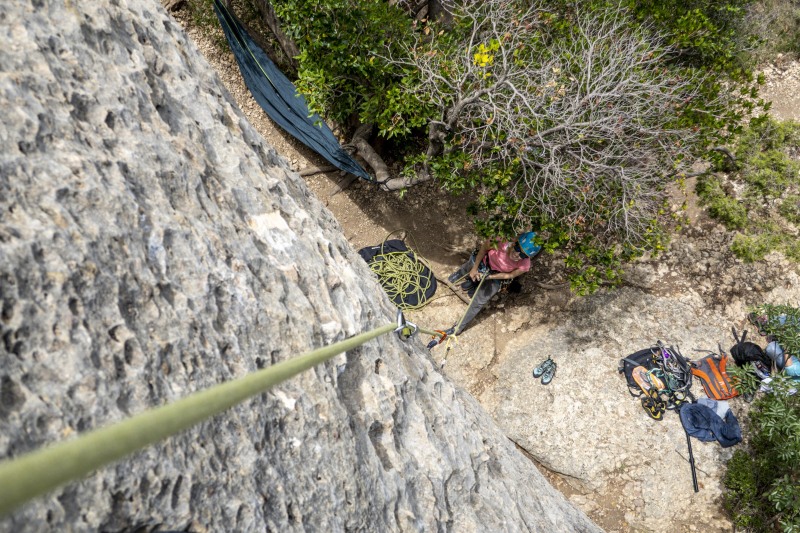 Ari belaying (Climbing Margalef May 2024)