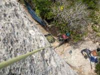 Ari belaying (Climbing Margalef May 2024)