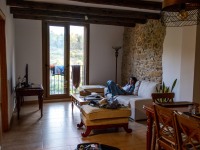 Ari relaxing at the apartment in Margalef (Climbing Margalef May 2024)