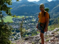 Cris with rope at the top of Flipperl (Plombergstein Sept 2025)