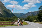 Cris and Norwegian flag (Cycle Touring Norway 2016)