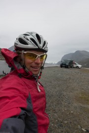 Cris at the pass (Cycle Touring Norway 2016)