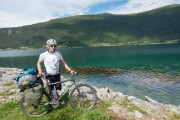 Cris at the sea again (Cycle Touring Norway 2016)