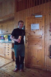 Cris raiding the food room (Cycle Touring Norway 2016)