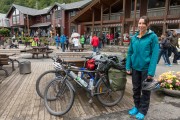 Leonie and bikes in Geiranger (Cycle Touring Norway 2016)