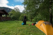 Leonie and tent (Cycle Touring Norway 2016)