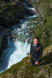 Leonie and waterfall 2 (Cycle Touring Norway 2016)