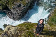 Leonie and waterfall 3 (Cycle Touring Norway 2016)