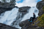 Leonie by the waterfall (Cycle Touring Norway 2016)