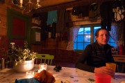 Leonie in a hut (Cycle Touring Norway 2016)