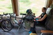 Leonie in the train (Cycle Touring Norway 2016)