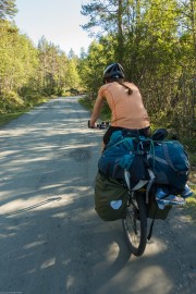 Leonie riding (Cycle Touring Norway 2016)