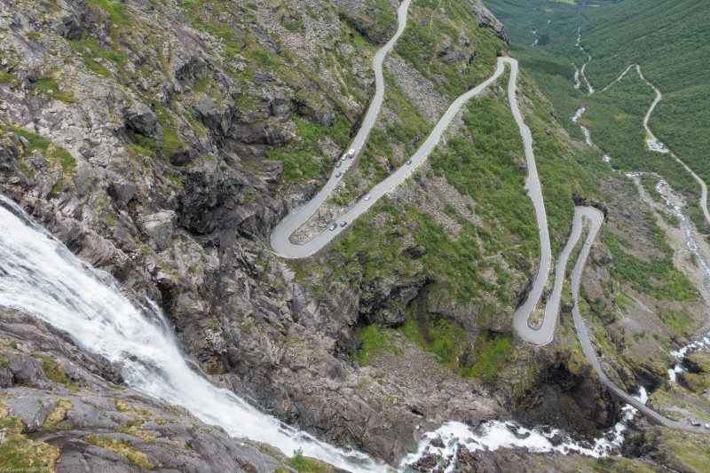 Waterfall and Trollstigen (Cycle Touring Norway 2016)