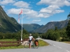 Cris and Norwegian flag (Cycle Touring Norway 2016)