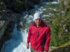 Cris and waterfall (Cycle Touring Norway 2016)