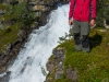 Cris and waterfall (Cycle Touring Norway 2016)