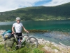 Cris at the sea again (Cycle Touring Norway 2016)