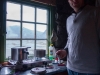 Cris in a hut (Cycle Touring Norway 2016)