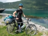 Leonie and her bike at the sea (Cycle Touring Norway 2016)