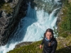 Leonie and waterfall (Cycle Touring Norway 2016)