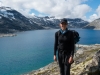 Leonie beside a lake (Cycle Touring Norway 2016)