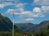 Leonie by the flag (Cycle Touring Norway 2016)