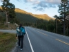 Leonie walking along the road (Cycle Touring Norway 2016)