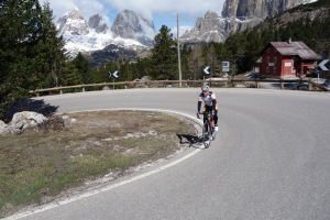 Cris heading up to Pordoi (Cycling  Dolomites)
