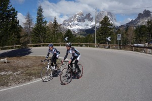 Marco and Thomas heading up to Pordoi (Cycling  Dolomites)