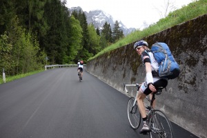 Marco has a large pack (Cycling  Dolomites)