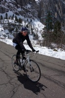 Marco riding towards Gardena pass (Cycling Dolomites)