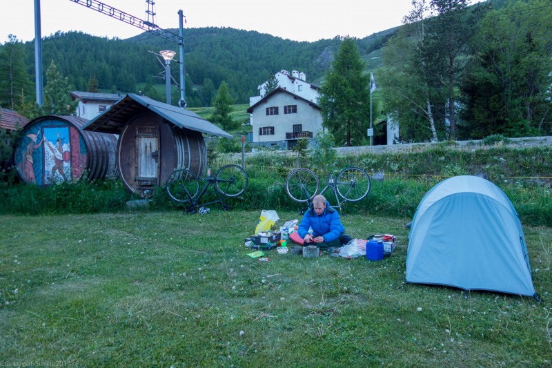 Cris getting dinner ready (Cycling Switzerland june 2014)