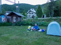 Cris getting dinner ready (Cycling Switzerland june 2014)