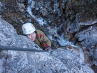 Leonie on the Rongg-Wasserfall klettersteig (Gargellen Klettersteige)