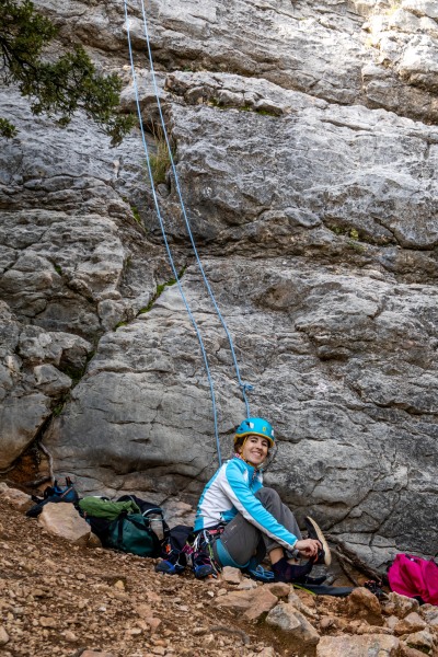 Ari getting ready to climb (Ferrata Adventures Ager Oct 2025)