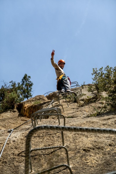 Pol climbing near the end (Ferrata Adventures Ager Oct 2025)