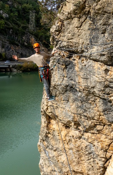Pol on the ferrata (Ferrata Adventures Ager Oct 2025)