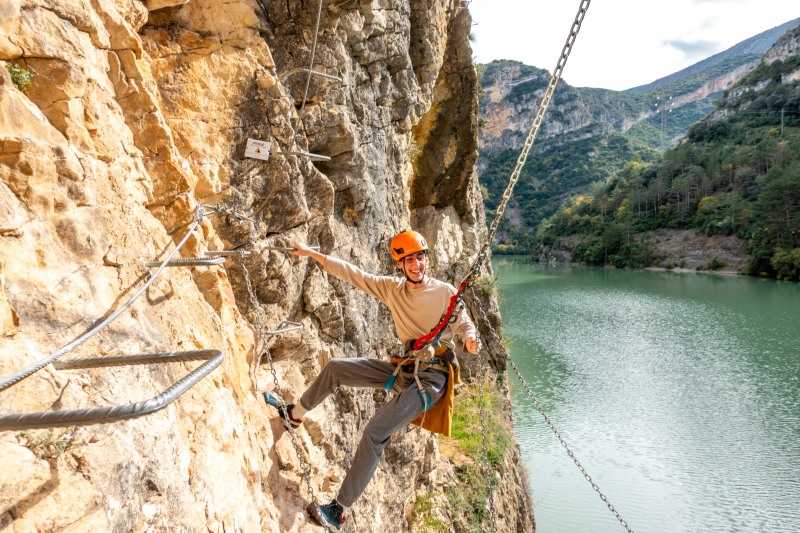 Pol on the swing (Ferrata Adventures Ager Oct 2025)